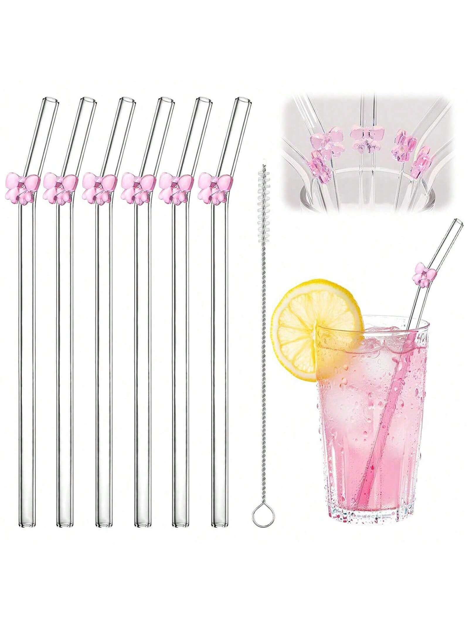 Espresso Shot Glass - 7PCS Reusable bow Glass Straws, Cute