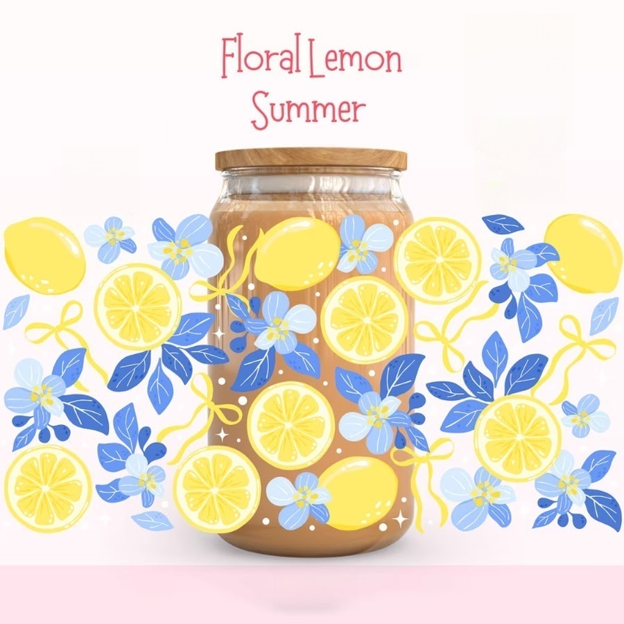 Espresso Shot Glass - Lemon Floral UV DTF Transfer Sticker